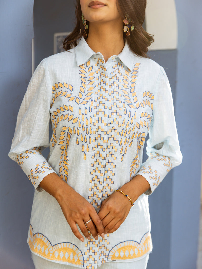 Aria sky blue embroidery co-ord set