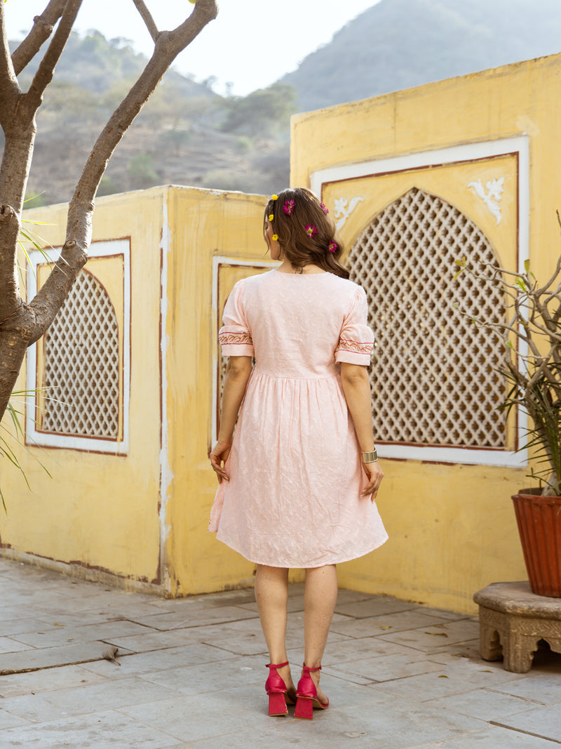 Voilet pink embroidery dress