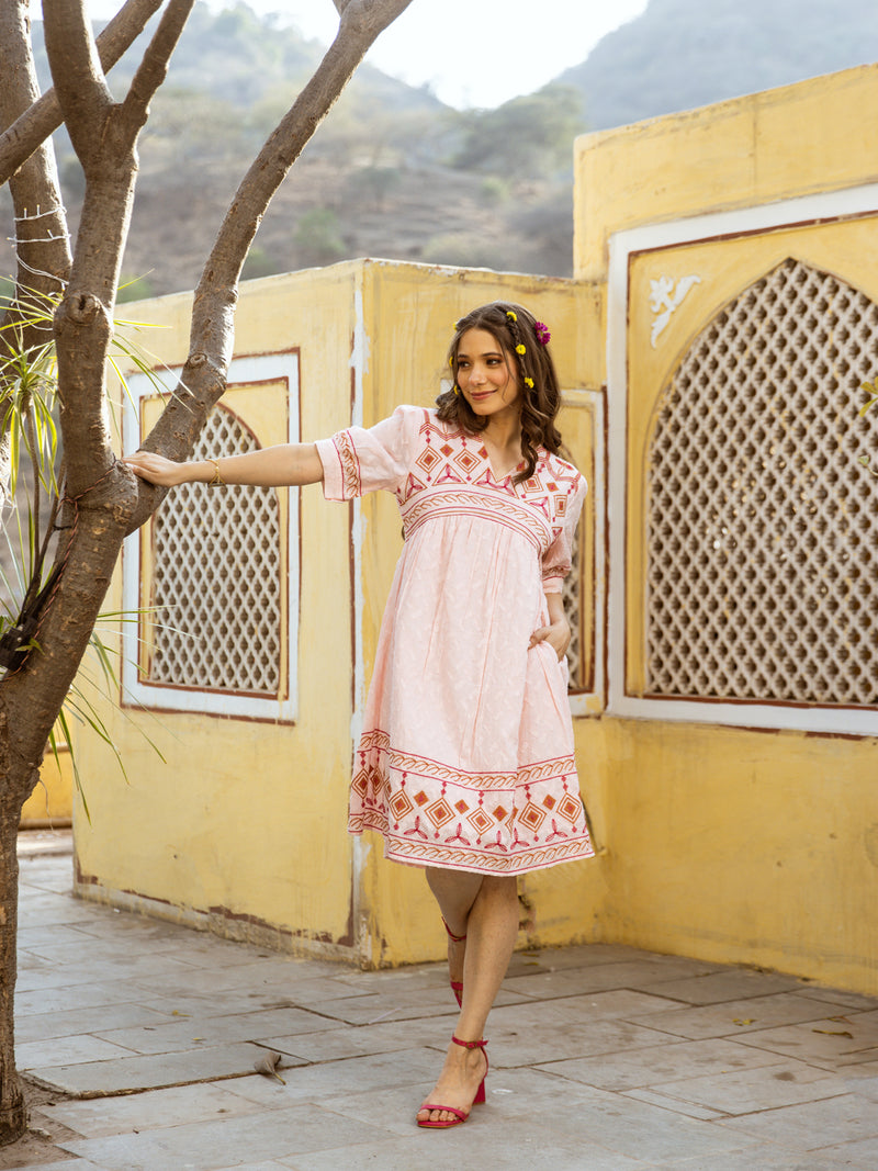 Voilet pink embroidery dress