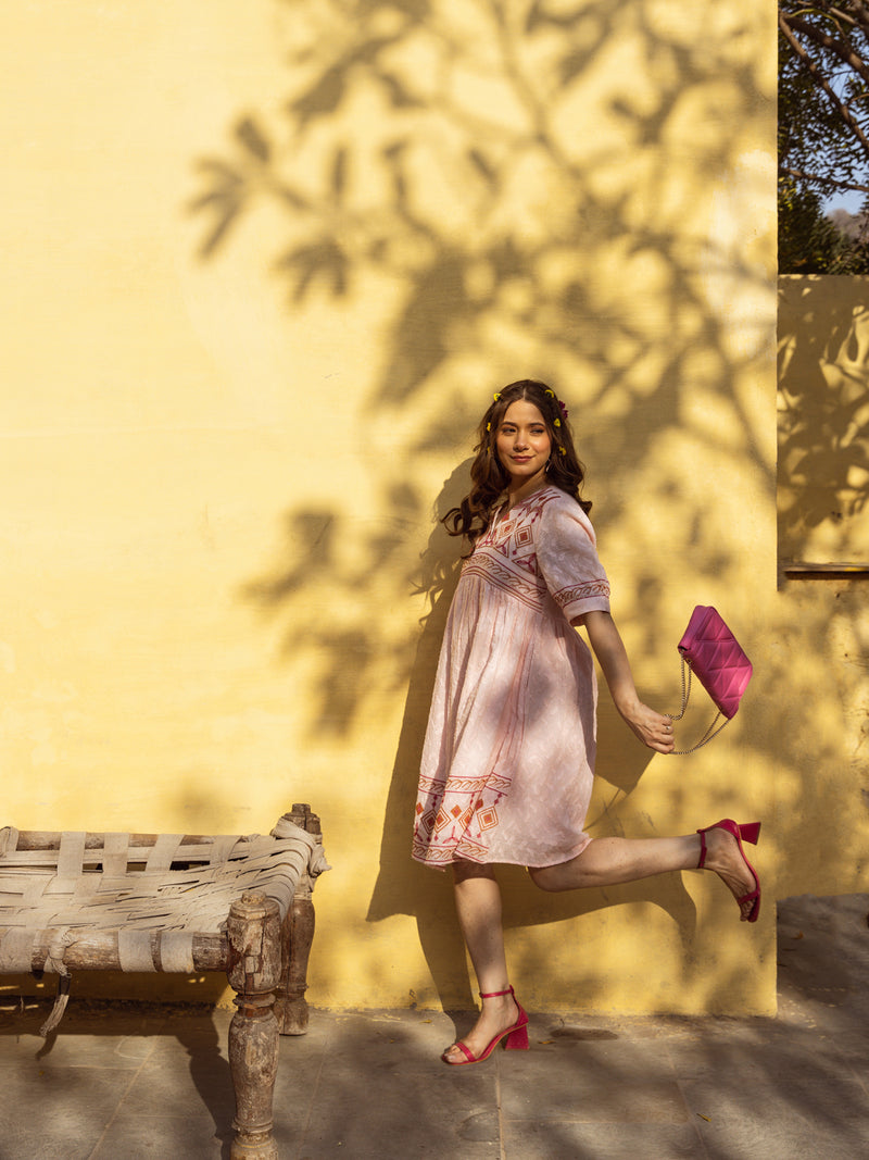 Voilet pink embroidery dress