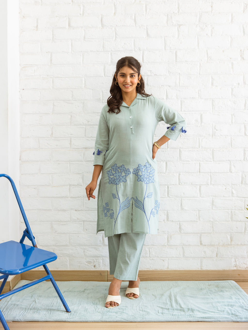 Flaur Pastel Mint Green Embroidery Co-ord set