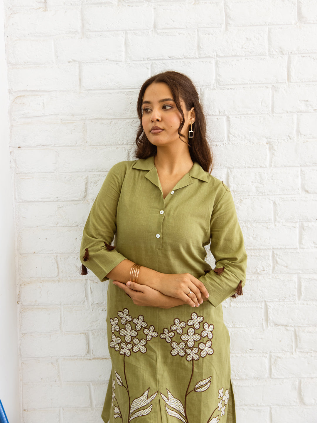 Flaur Olive Green Embroidery Co-ord set
