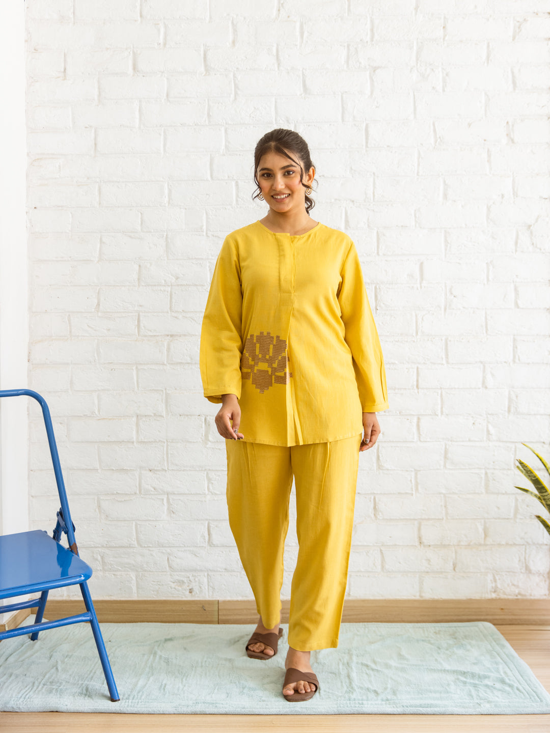 Hani Mustard Embroidery Co-ord Set