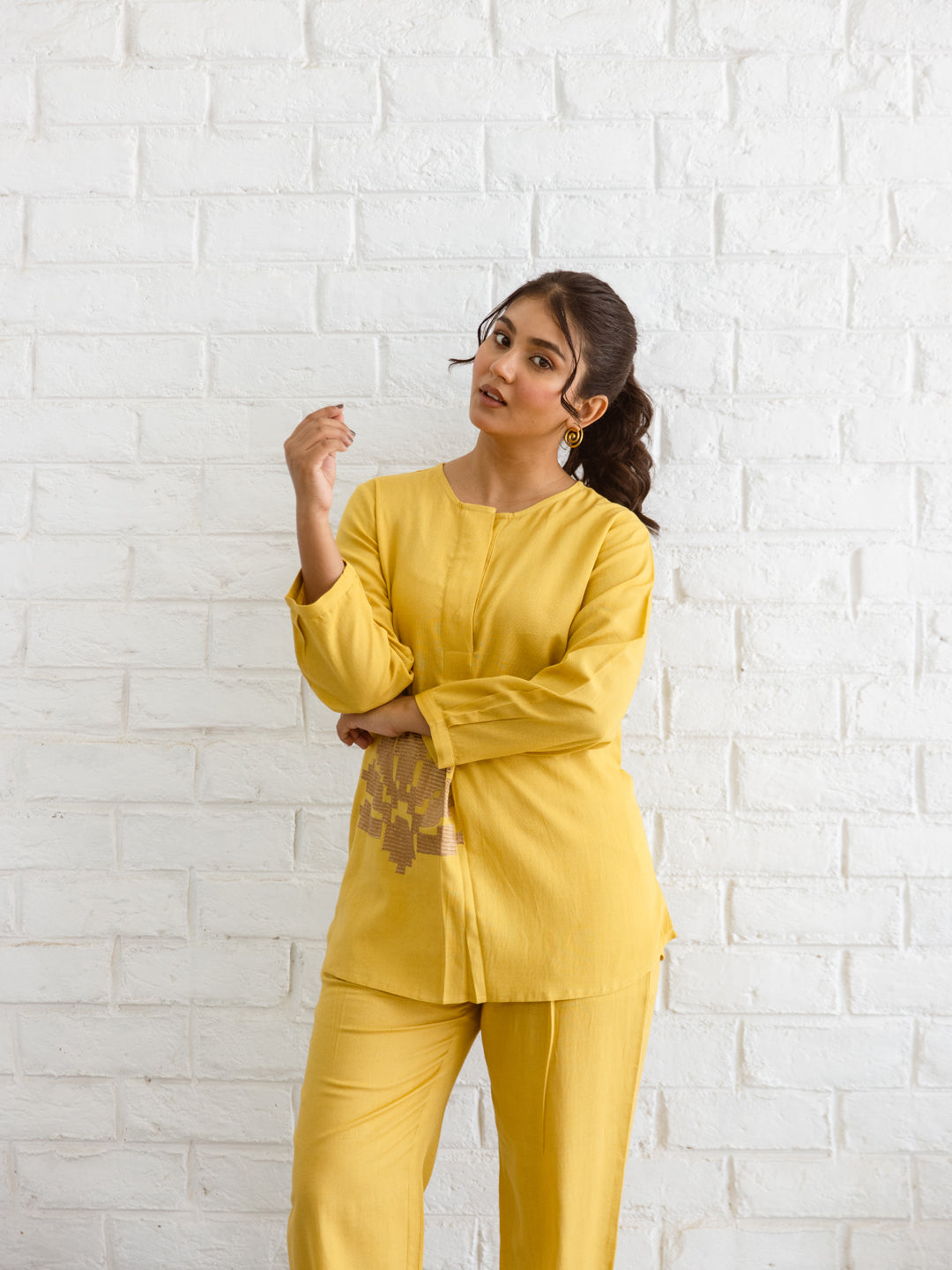 Hani Mustard Embroidery Co-ord Set