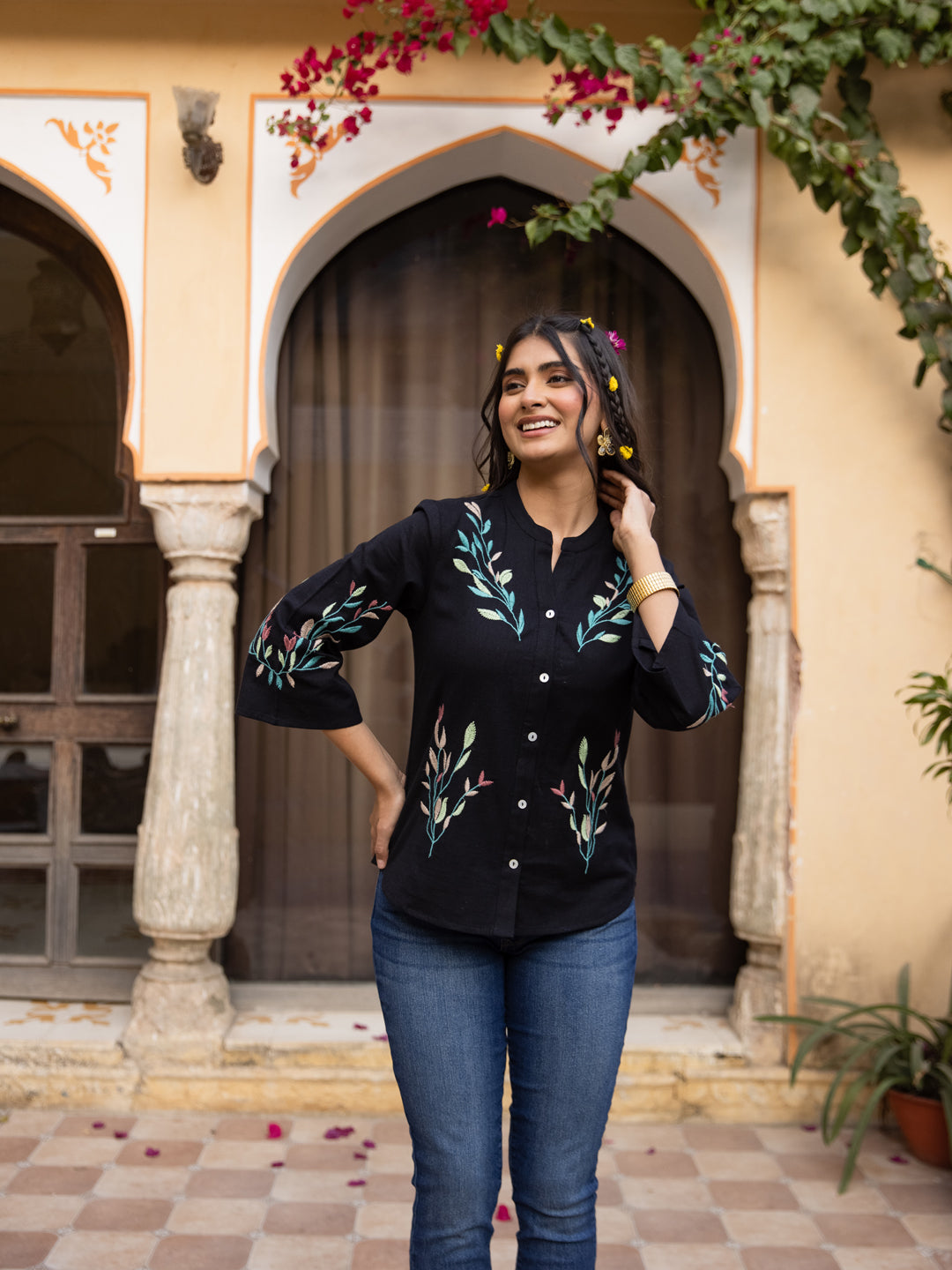 Oja Embroidery Black Top