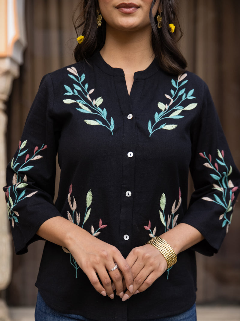 Oja embroidery black top