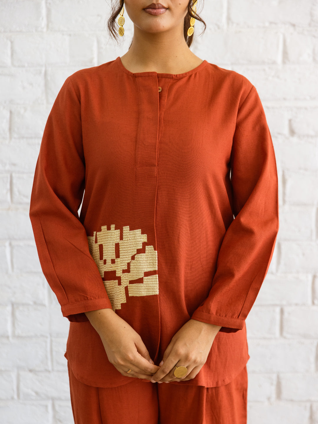 Hani Rust-Orange  Embroidery Co-ord Set