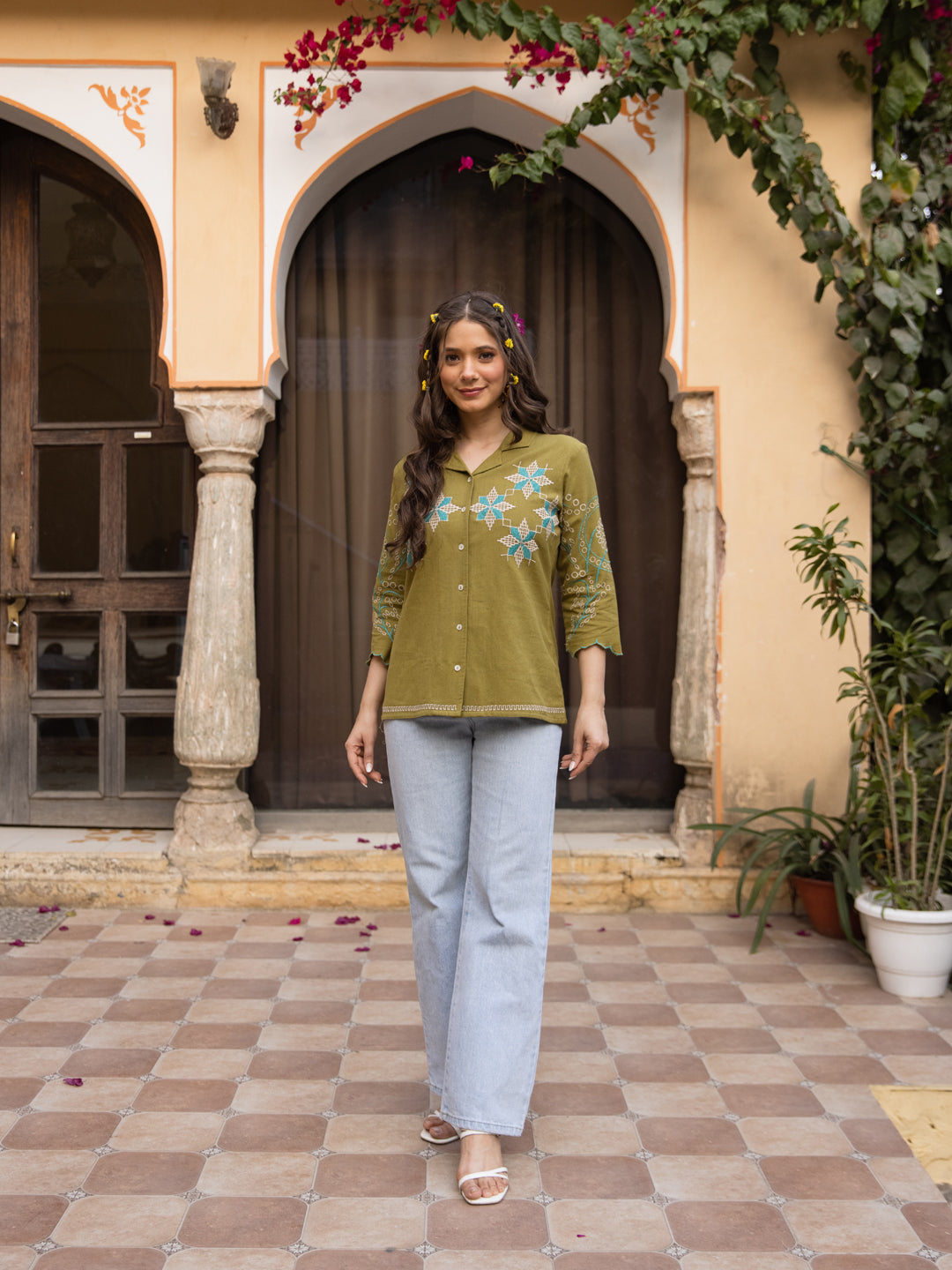 Nagma Embroidery Green Top