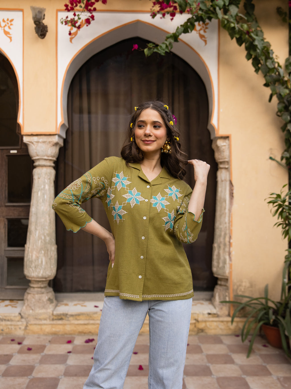 Nagma Embroidery Green Top