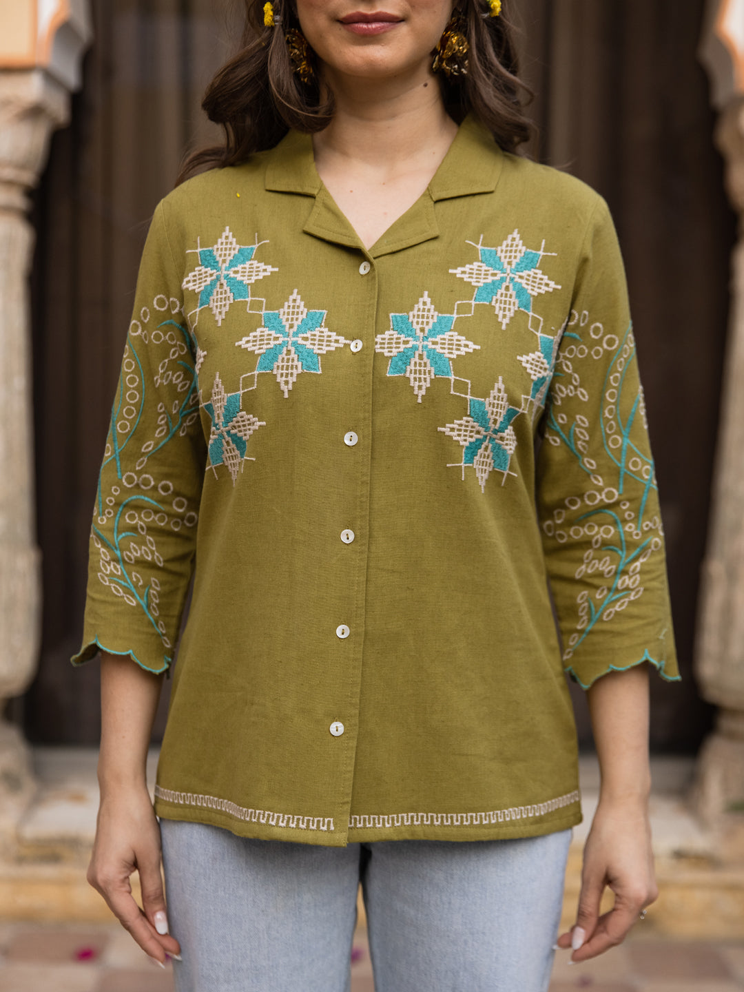 Nagma Embroidery Green Top
