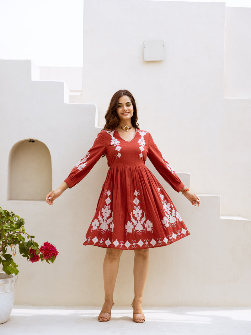 Nueva marron embroidery dress