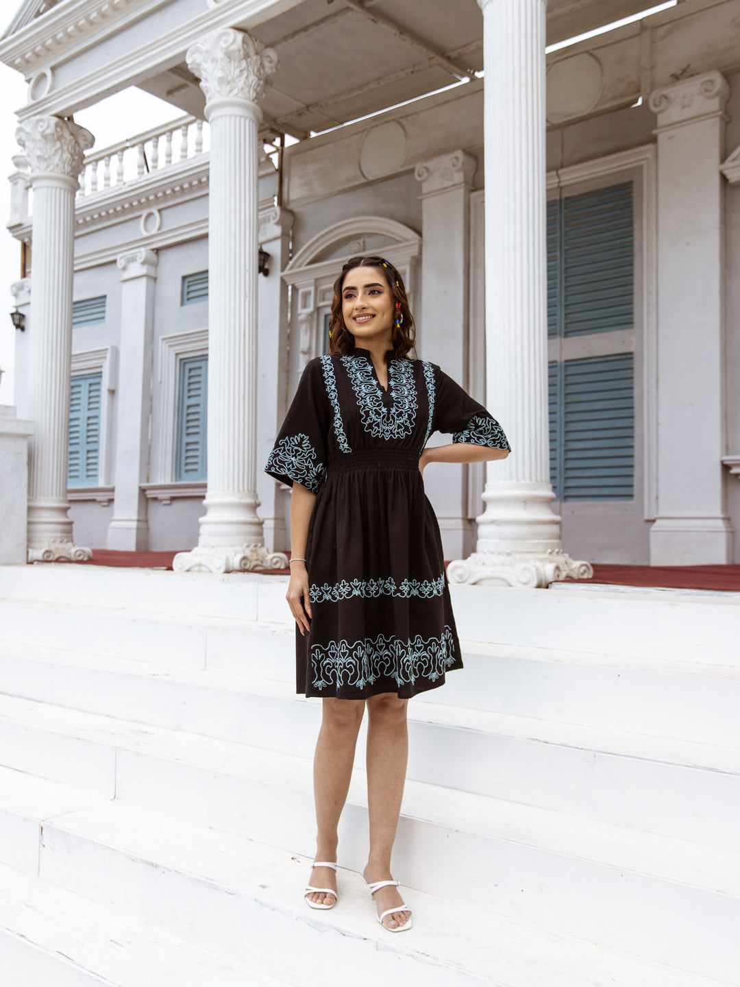 Anna Embroidery Black Dress