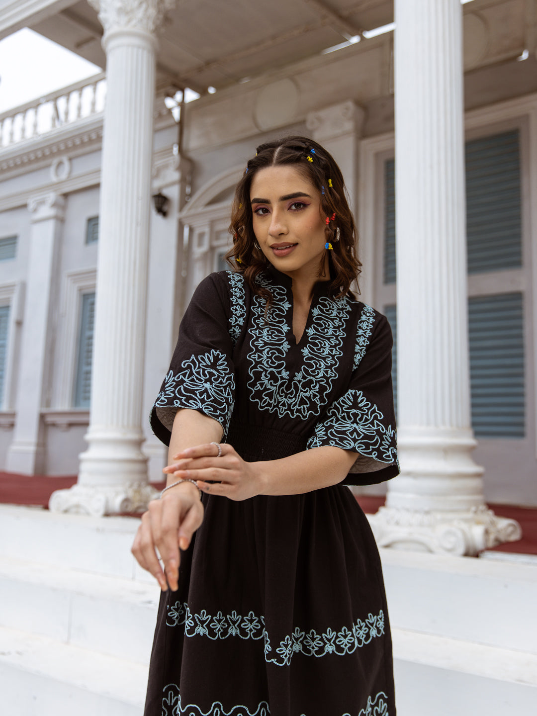 Anna Embroidery Black Dress