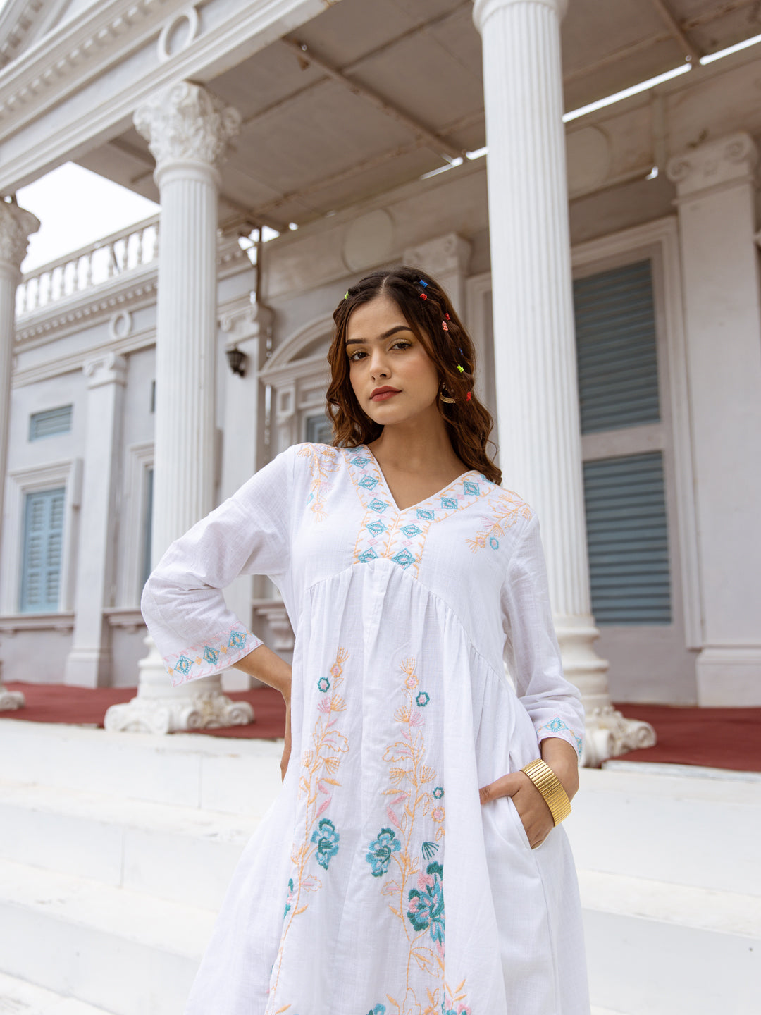 Felix Embroidery White Dress