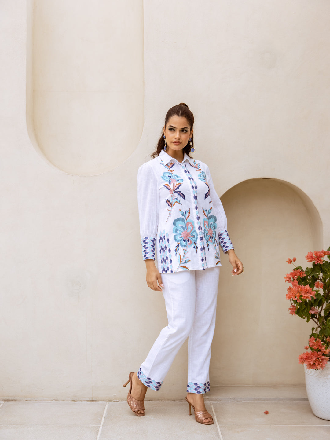 Kesina embroidery white co-ord set