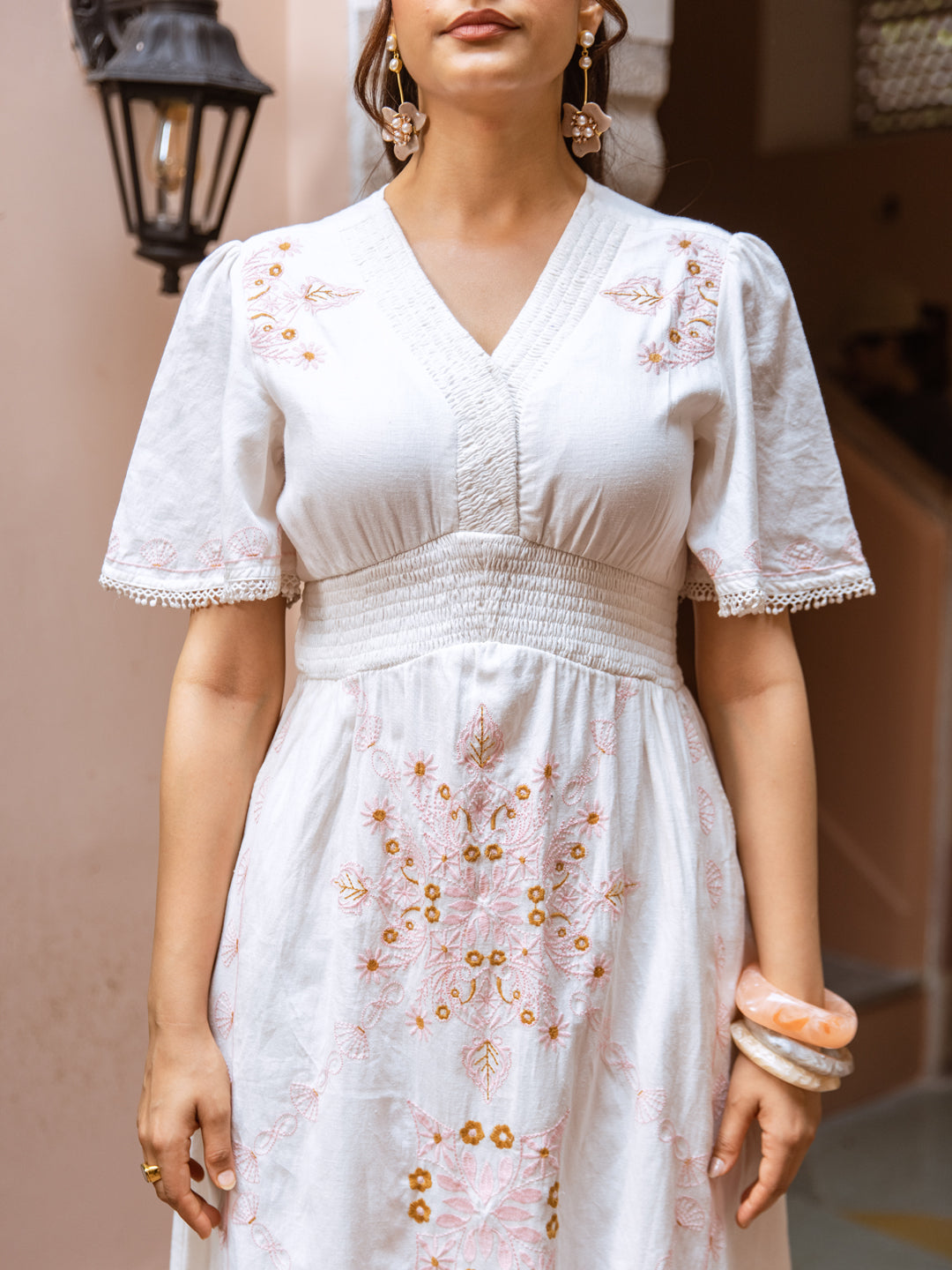 Levi White Embroidery Dress