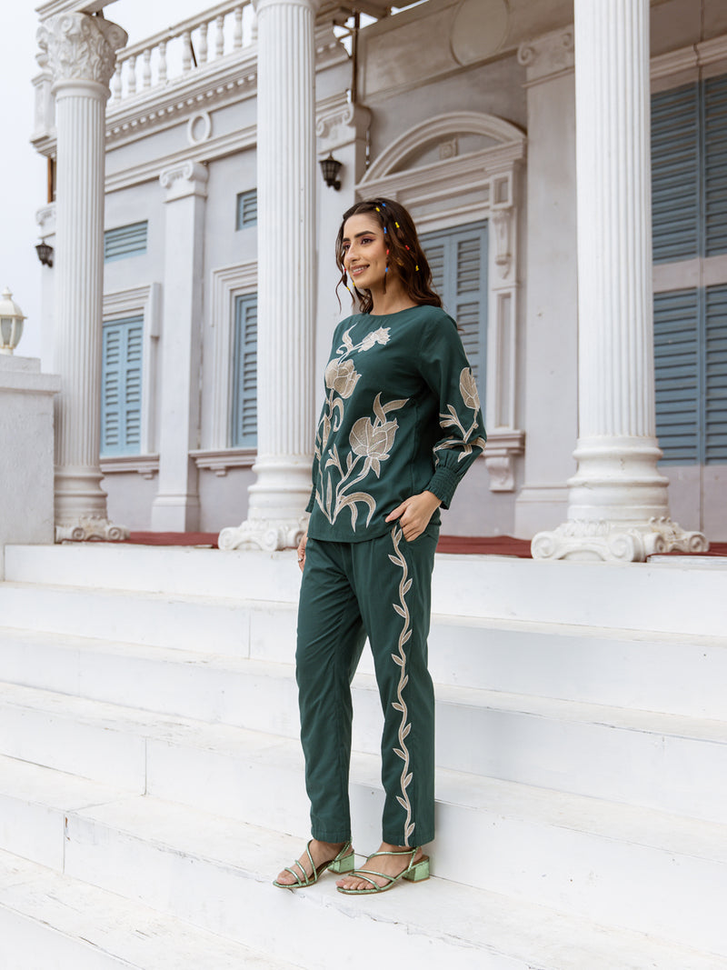 Lovisha teal  embroidery co-ord set