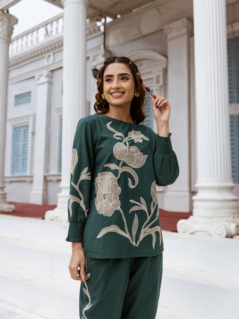 Lovisha teal  embroidery co-ord set