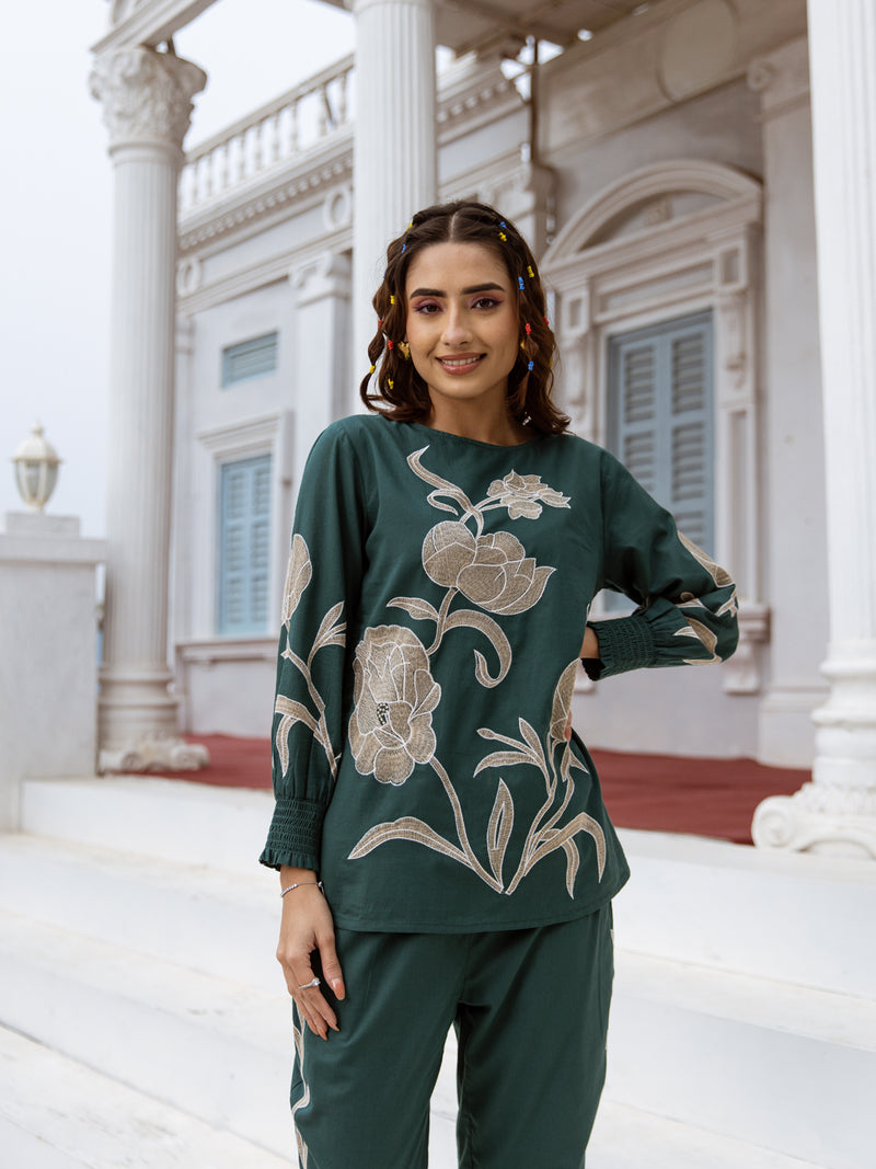 Lovisha teal  embroidery co-ord set