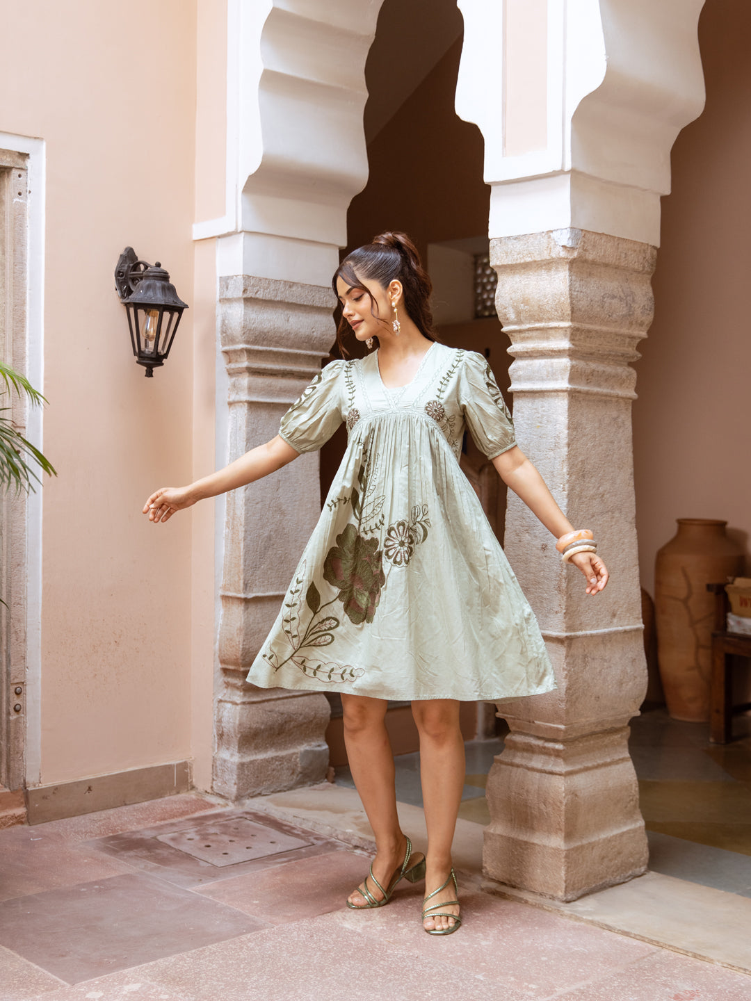 Garden Green Embroidery Dress