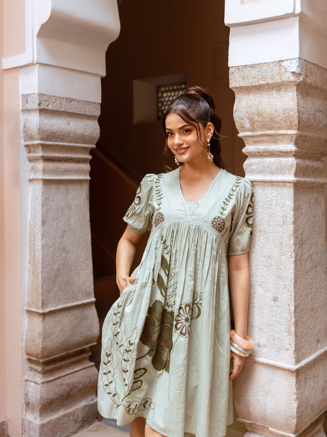 Garden Green Embroidery Dress