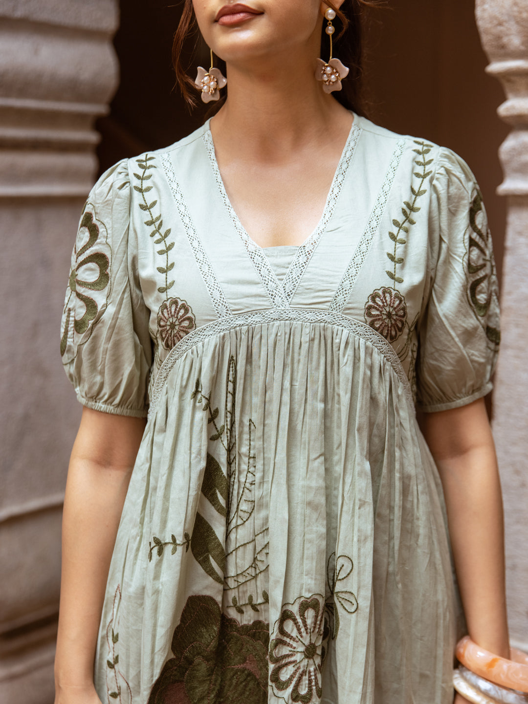 Garden Green Embroidery Dress