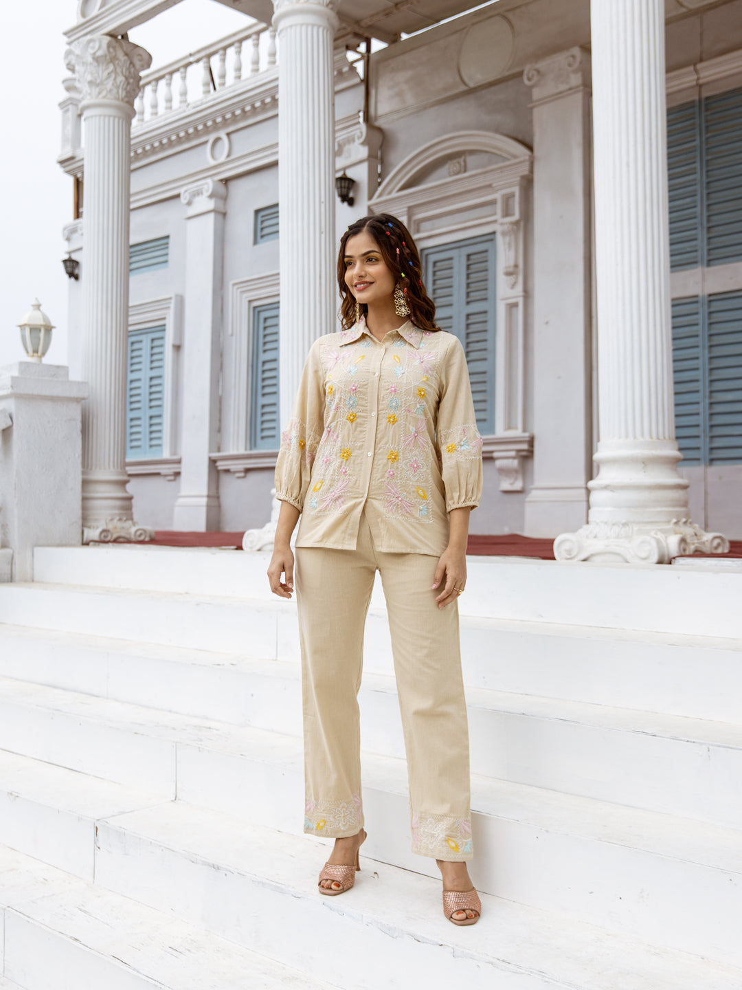 Veena beige embeoidery co-ord set