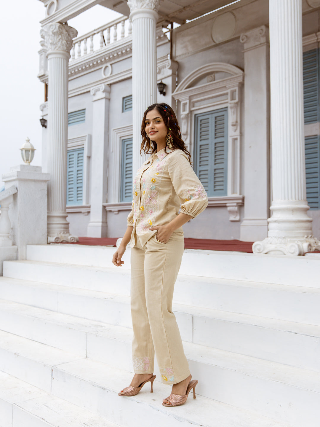 Veena beige embeoidery co-ord set