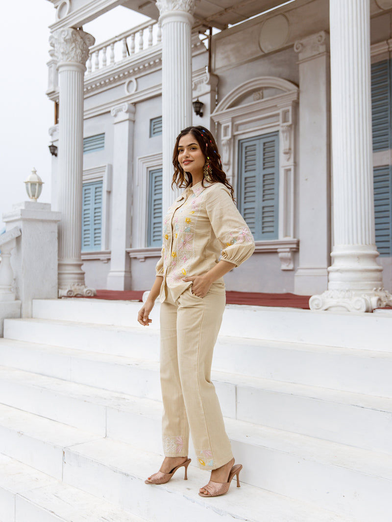 Veena beige embeoidery co-ord set