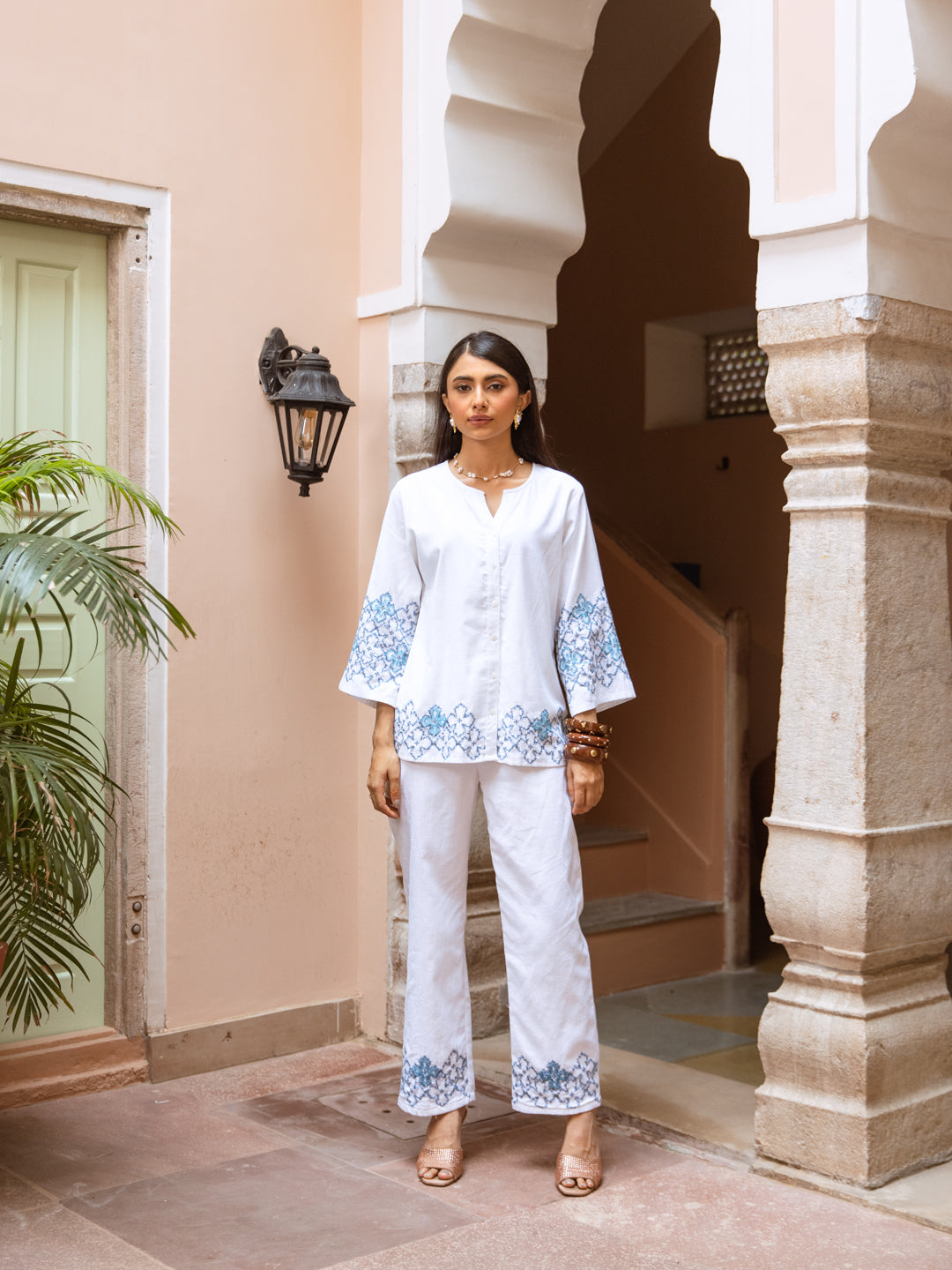 Megha White Embroidery Co-ord set