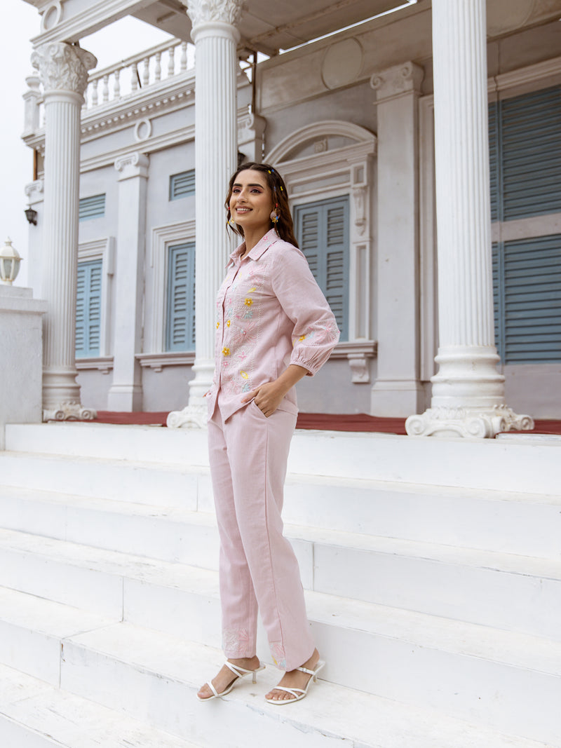 Veena pink embroidery co-ord set