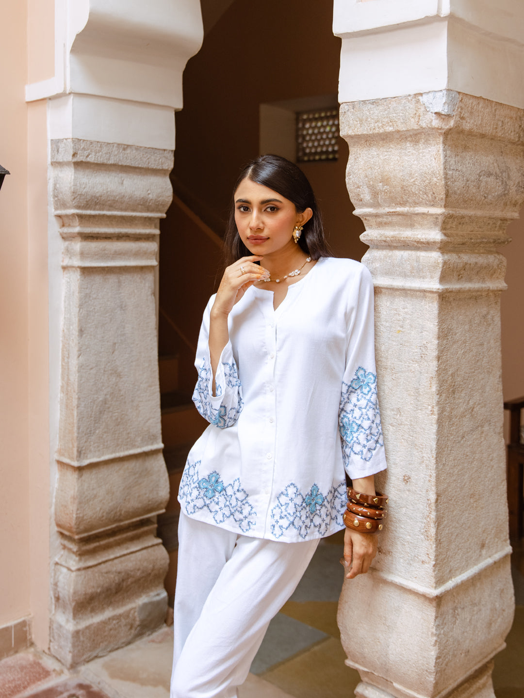 Megha White Embroidery Co-ord set