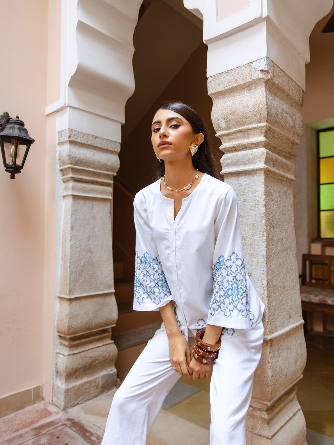 Megha White Embroidery Co-ord set