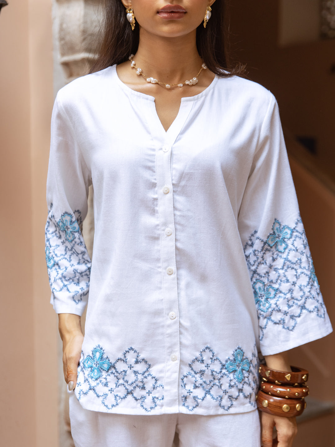 Megha White Embroidery Co-ord set
