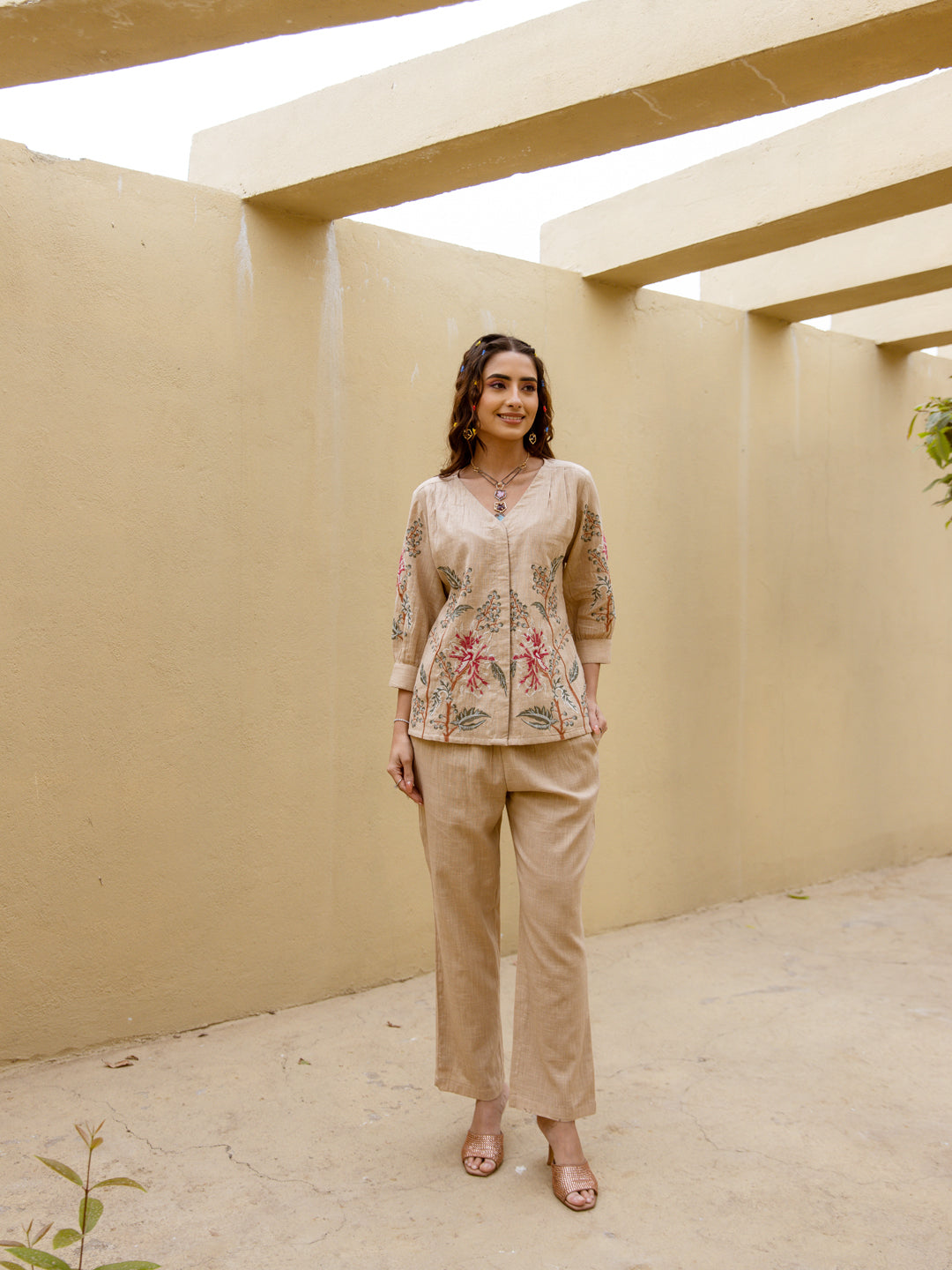Rabari rust embroidery co-ord set