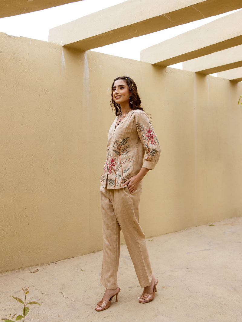 Rabari rust embroidery co-ord set