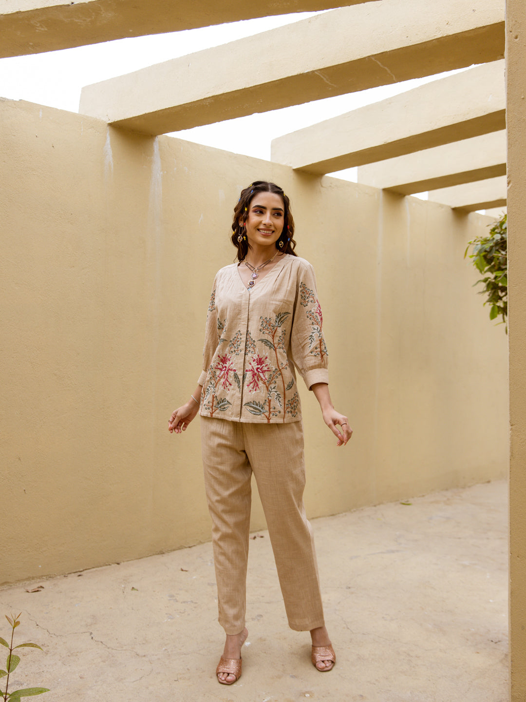 Rabari rust embroidery co-ord set