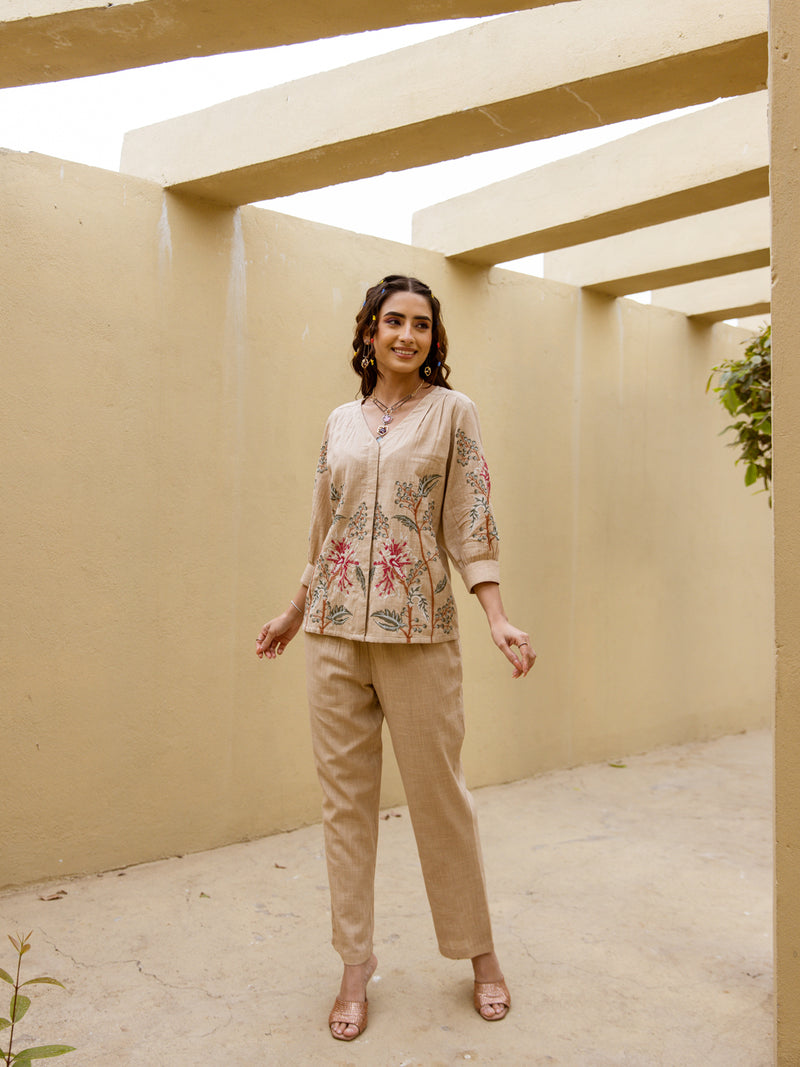 Rabari rust embroidery co-ord set