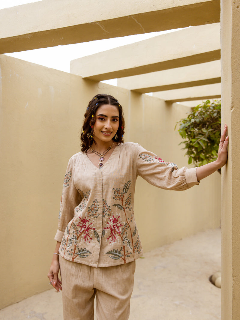 Rabari rust embroidery co-ord set