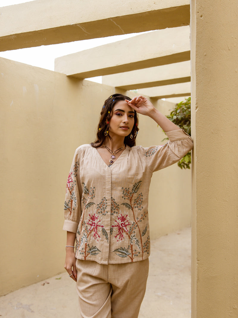 Rabari rust embroidery co-ord set