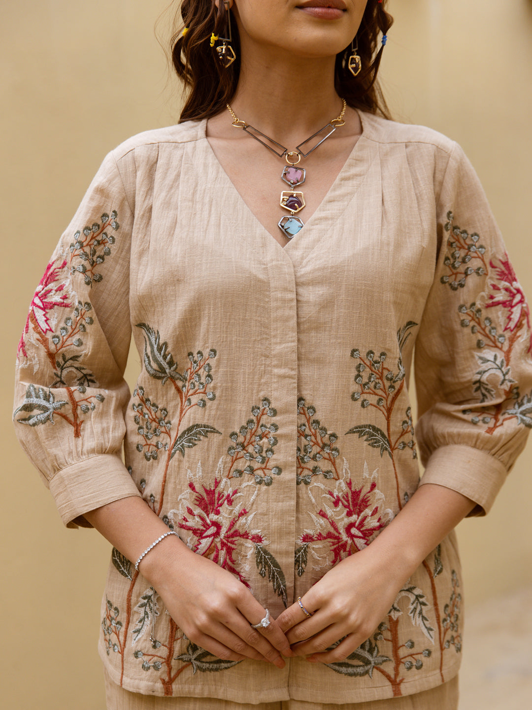 Rabari rust embroidery co-ord set