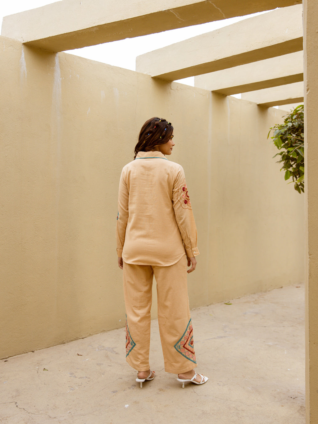 Leo Beige Bmbroidery Co-ord set