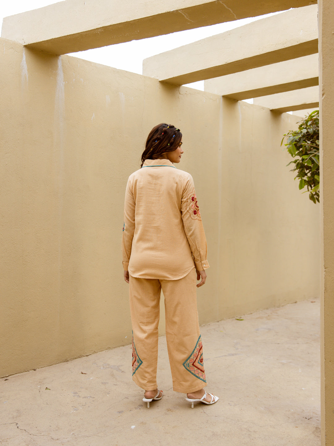 Leo Beige Bmbroidery Co-ord set