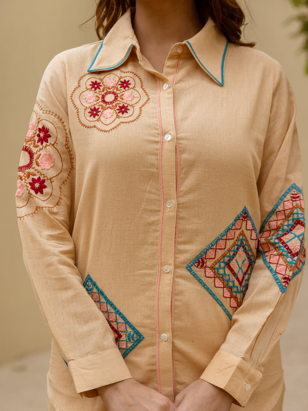 Leo Beige Bmbroidery Co-ord set