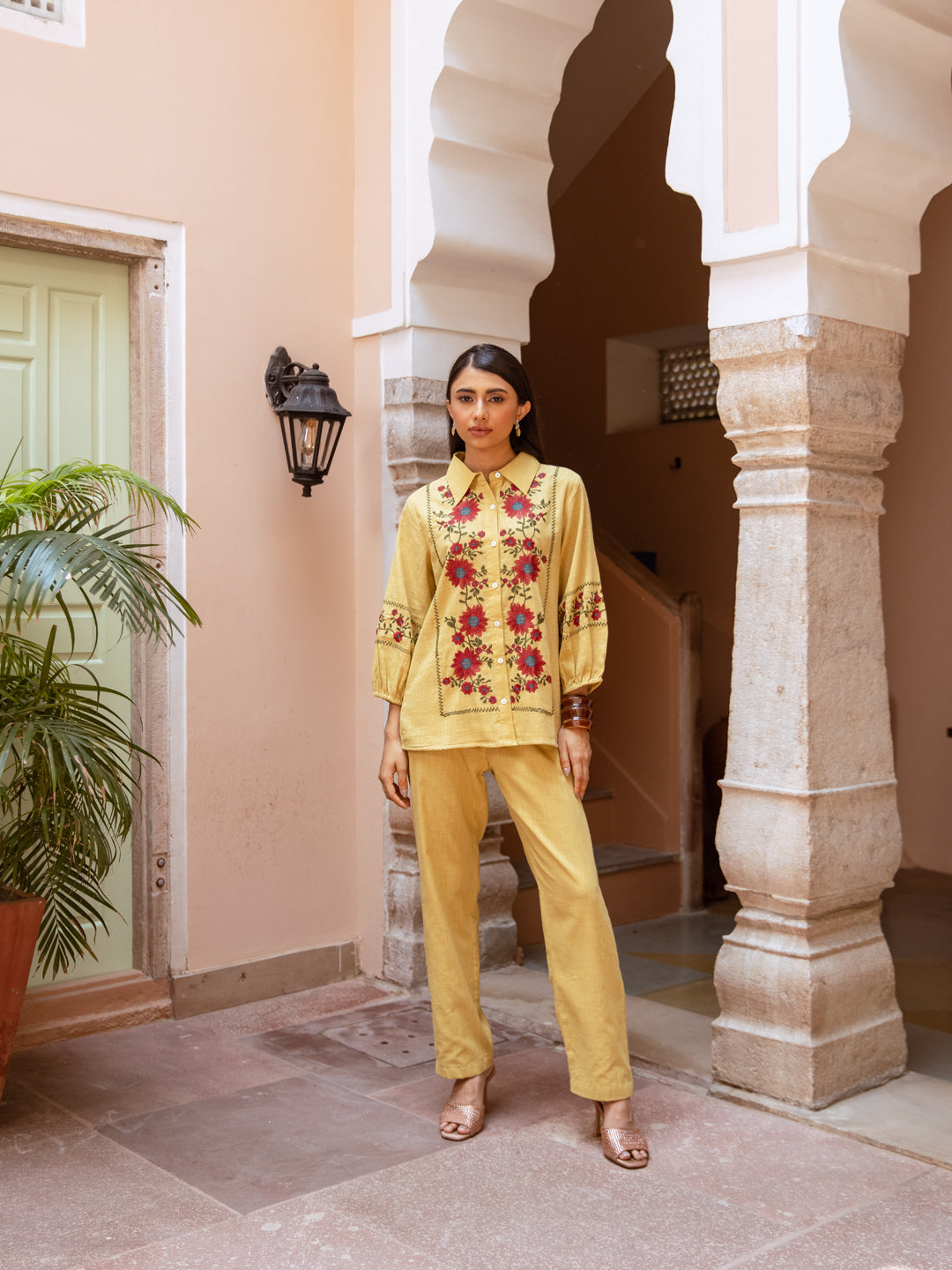 Veena Mustard  Embroidery Co-ord set