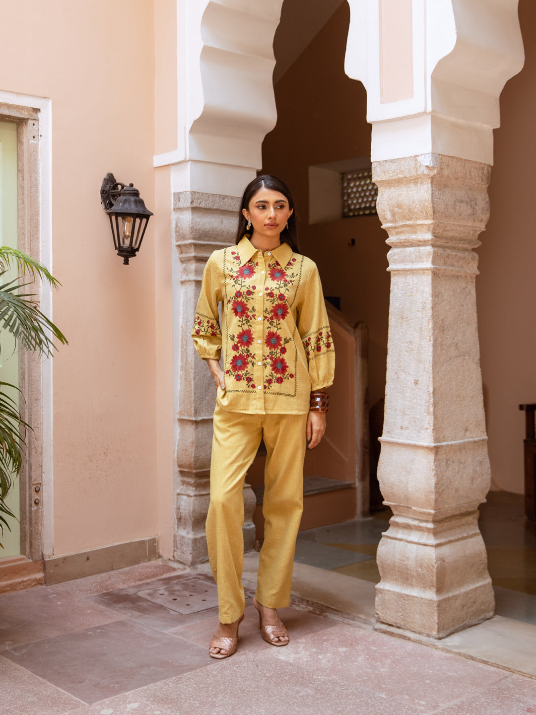 Veena Mustard  Embroidery Co-ord set