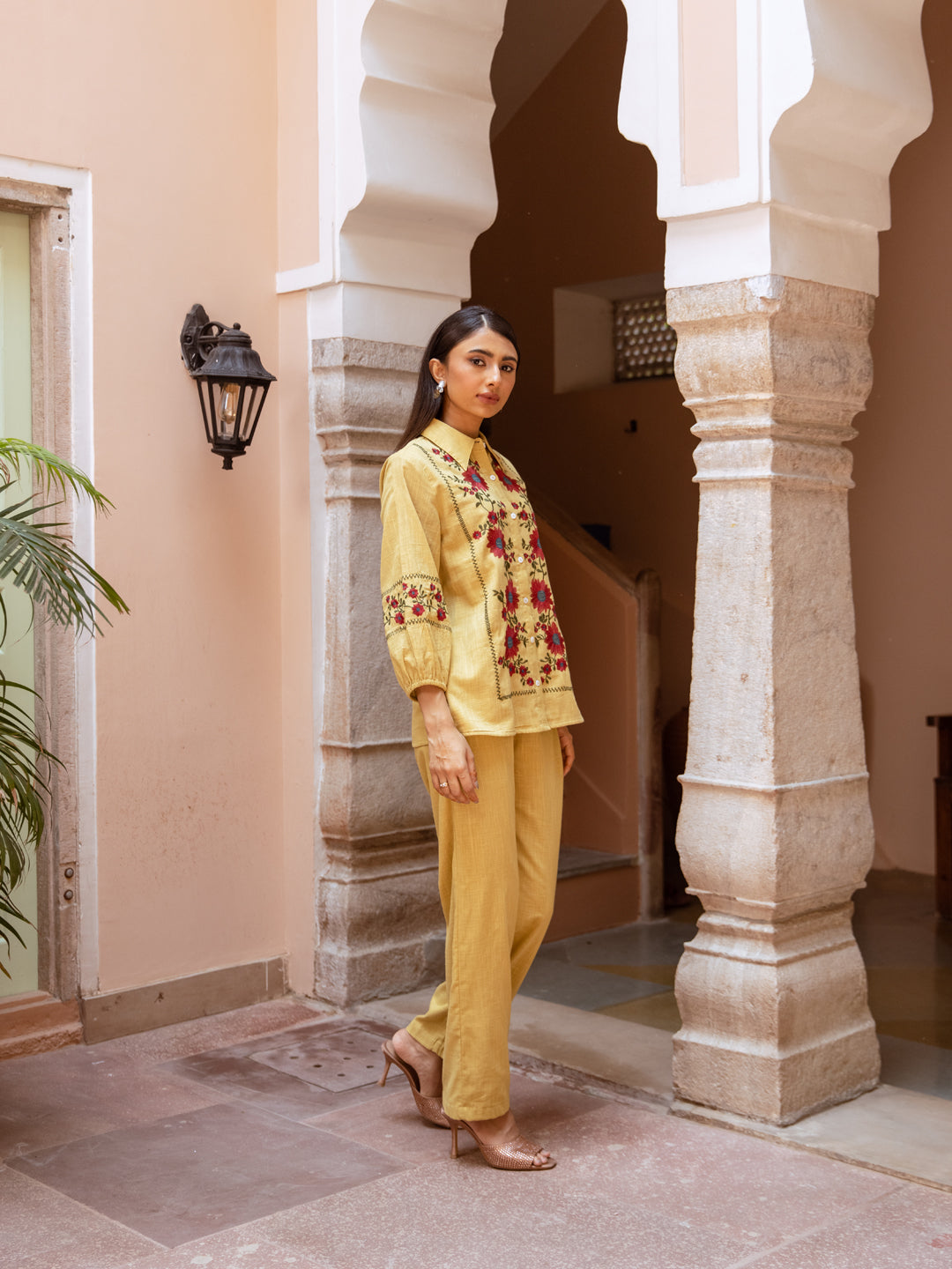 Veena Mustard  Embroidery Co-ord set