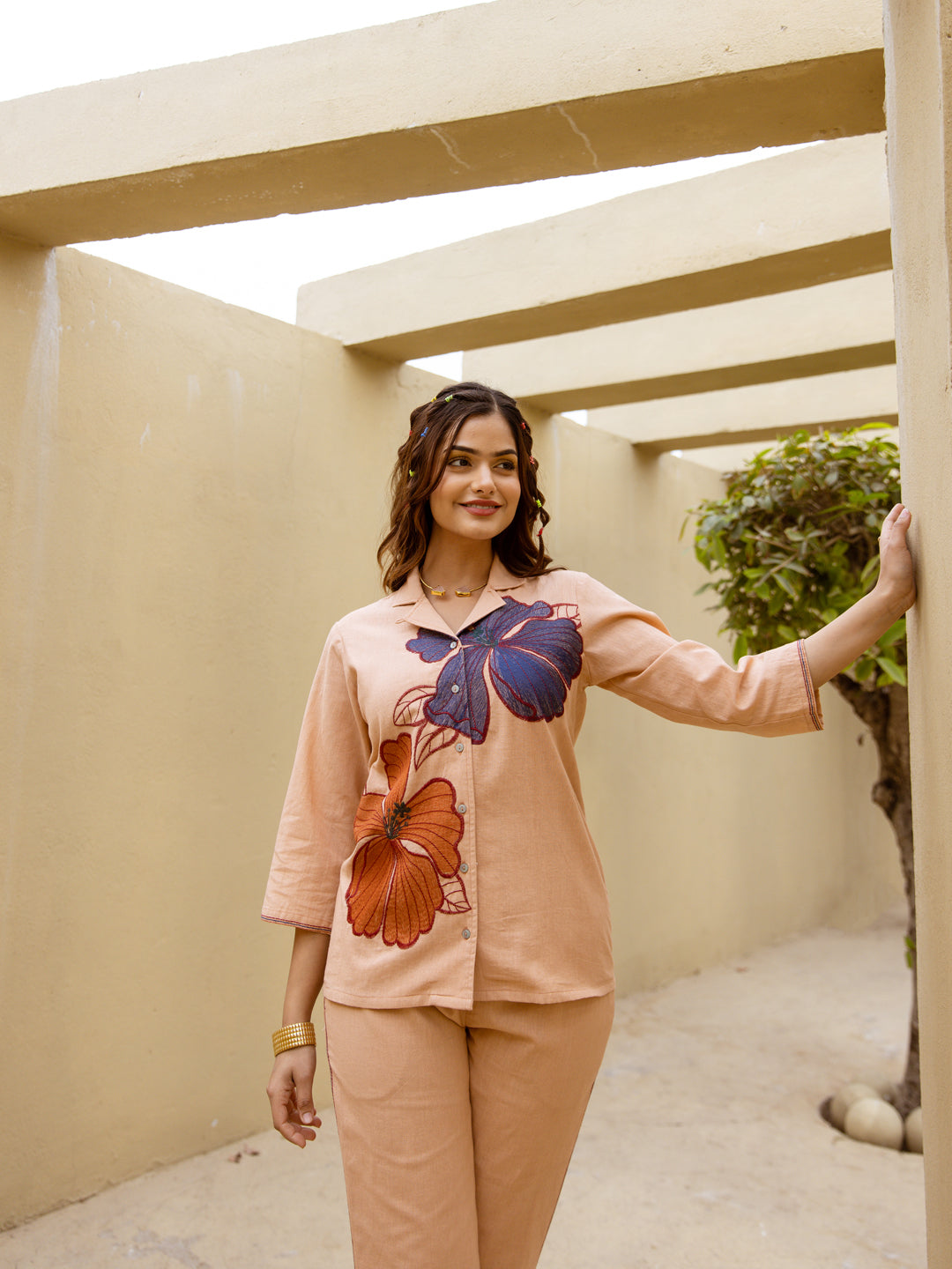 Nalynee Apricot Embroidery Co-ord set
