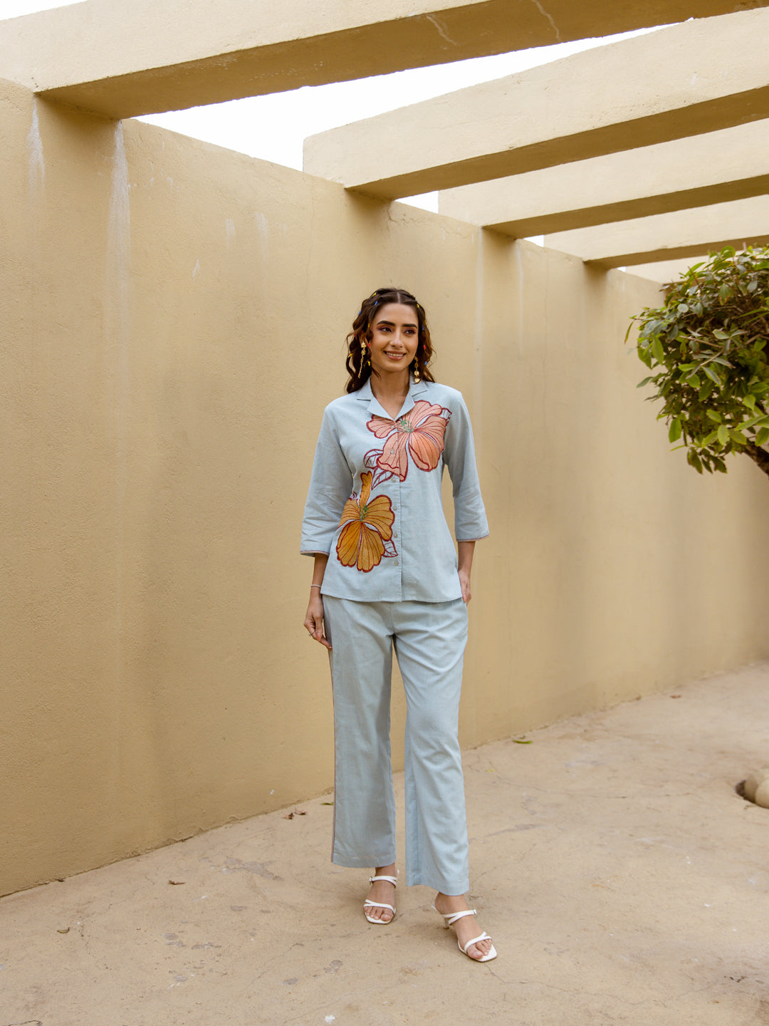 Nalynee Sky Blue  Embroidery Co-ord set
