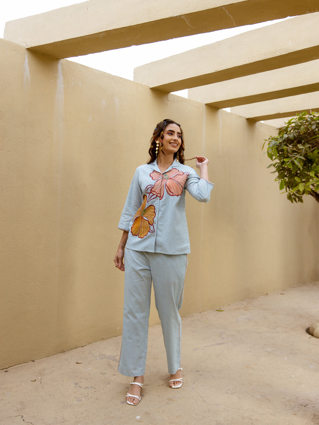 Nalynee Sky Blue  Embroidery Co-ord set